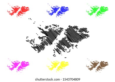 Falkland Islands (British Overseas Territory, United Kingdom) map vector illustration, scribble sketch Islas Malvinas (East and West Falkland) map