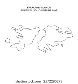 The Falkland Islands are depicted with clear political solid outlines. The map highlights the islands specific shapes and boundaries without additional details.