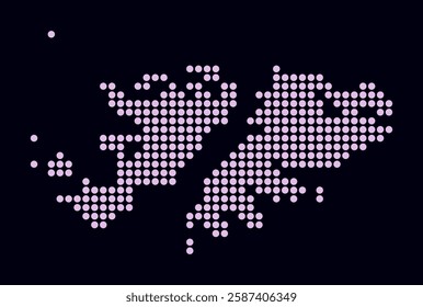 Falkland Islands dotted map. Digital style map of the country on a dark background. Falkland Islands shape with circle dots. Colored dots style. Large size circles. Vibrant vector illustration.