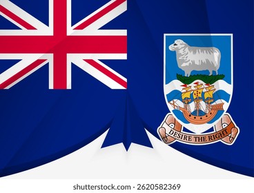 Falkland Islands Flag with Abstract Paper Airplane Design, National Flag in a geometric folded paper style. Vector illustration.