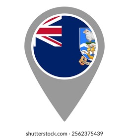 Falkland Islands flag location pin, flag application, Flag on Location Pin, graphic design, map pointer, vector illustration.