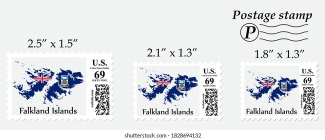 Falklandinseln Flaggenplan auf Briefmarken verschiedener Größe.