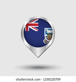 Falkland Islands flag map pointer with shadow. Vector illustration