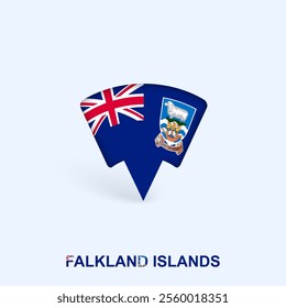 Falkland Islands Flag Map Pointer Design with Shadow. Vector illustrator.