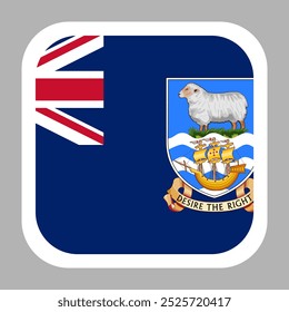 Falkland Islands flag square flat vector with rounded corners and white border, vector illustration