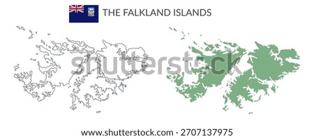 The Falkland Islands geographical borders isolated on white background. Flag of the Falkland Islands. Vector flat cliparts.
