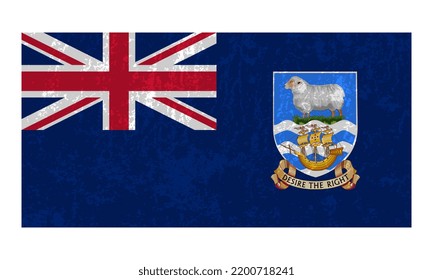 Falkland Islands grunge flag, official colors and proportion. Vector illustration.