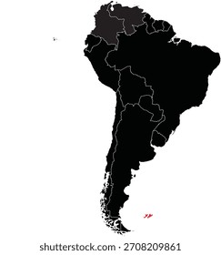 Islas Malvinas destacadas en el mapa de América del Sur