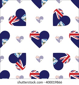 Falkland Islands (Malvinas) flag heart seamless pattern. Patriotic Falkland Islands (Malvinas) flag background. Country flag in the shape of heart. Vector seamless pattern.