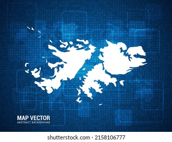 Mapa de las Islas Falkland con textura abstracta de tablero de píxeles con tecnología de fondo azul.