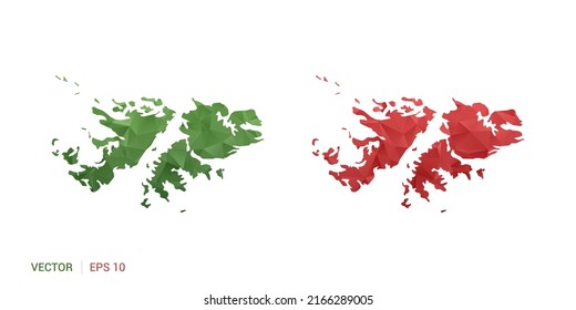 Falkland Islands map of abstract vector polygon set couple color green and red.
