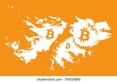 Falkland Islands map with bitcoin crypto currency symbol illustration