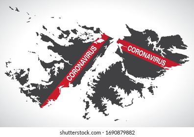 Falkland Islands map with Coronavirus warning illustration