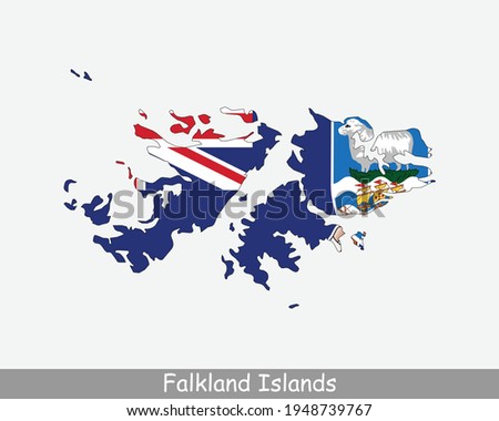 Falkland Islands Map Flag. Map of Falkland Islands with flag isolated on white background. British Overseas Territory. Vector illustration.