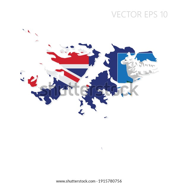 Falkland Islands map with flag\
and shadow isolated on white background. Vector illustration\
EPS10.
