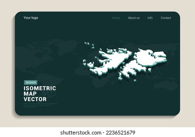 Falkland Islands map green background with isometric vector. Web banner layout template.