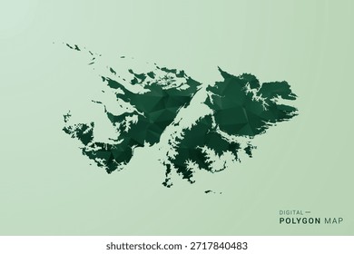 Falklandinseln Karte - Vektorgrafik im Stil eines grünen Polygons, geometrisches Design mit niedrigem Poly und sauberer Silhouette auf weichgrünem Hintergrund.