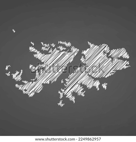 Falkland Islands map hand drawn sketch. Vector concept illustration flag, scribble map. Country map for infographic, brochures and presentations isolated on black background. Vector illustration.
