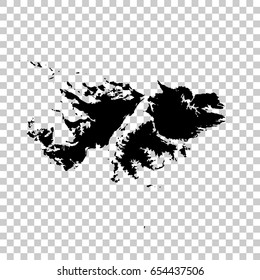 Falkland Islands map isolated on transparent background. Black map for your design. Vector illustration, easy to edit.