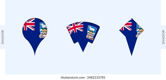 Conjunto de marcadores de mapa de Islas Malvinas. Perfecto para proyectos relacionados con las Islas Malvinas, viajes, geografía y representación internacional. Vector colección.