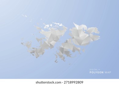 Falklandinseln Karte - polygonale Vektorgrafik in Grau, Weiß und Blau, Low-Poly-geometrisches Design, minimale Silhouette, geeignet für Infografik und modernes Design.