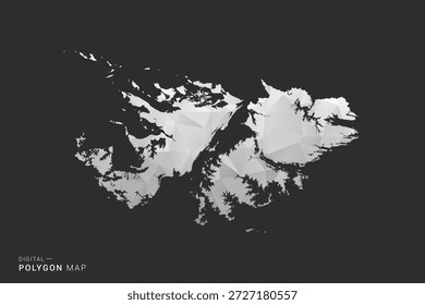 Mapa de las Islas Malvinas - Ilustración vectorial de estilo polígono en diseño geométrico de bajo poli negro, gris y blanco, silueta mínima, aislada para infografía.