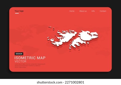 Mapa de las Islas Malvinas (Falkland Islands) de color rojo aislado en un fondo oscuro con un mapa 3d mundial de ilustración vectorial isométrica.