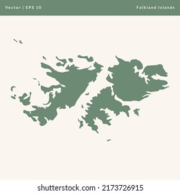 Falkland Islands Map Vector Style Greyish Green, Flat Maps Vector Illustration - EPS10
