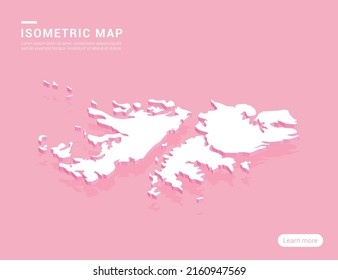 Falkland Islands map white on pink background with 3d isometric vector illustration.