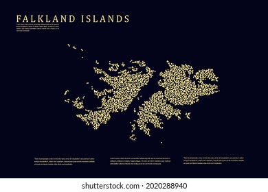 Falkland Islands Map - World Map International vector template with Gold grid on dark background for banner, website, infographic, education - Vector illustration eps 10