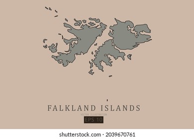 Falkland Islands Map - World Map International vector template with old classic style and gray color on map isolated on brown background - Vector illustration eps 10 