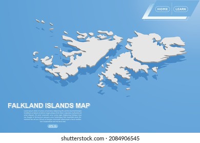Falkland Islands Map - World map International vector template with isometric style including shadow, white color on blue background for design, website, infographic - Vector illustration eps 10