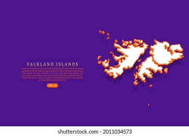 Falkland Islands map - World map vector template with isometric style including shadow, white and orange color on purple background - Vector illustration eps 10