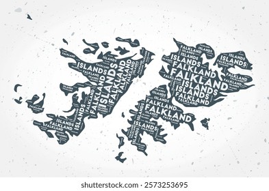 Falkland Islands regions word clouds. Country shape on textured background. Falkland Islands design in typographic style. Creative vector illustration.