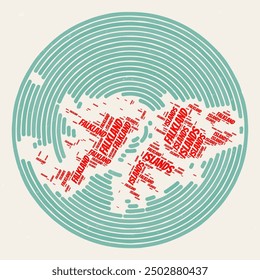 Falkland Islands Round Poster. Typography style image of Country. Regions word clouds of Falkland Islands. Vintage image design with scratch texture.