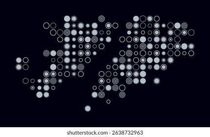 Falkland Islands, shape of the country built of colored cells. Digital style map of the Falkland Islands on dark background. Large size circle blocks. Modern vector illustration.
