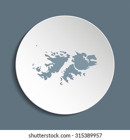 Falkland Islands vector map on a paper circle. Cut out from white paper icon map of Falkland Islands. Vector icon map of Falkland Islands on dark background. Paper cut style country map. 