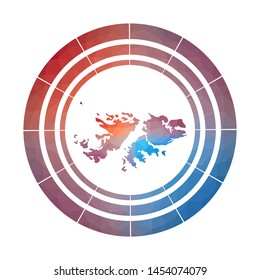 Falklands badge. Bright gradient logo of country in low poly style. Multicolored Falklands rounded sign with map in geometric style for your infographics.