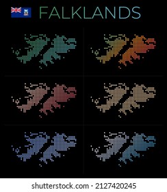 Falklands dotted map set. Map of the Falklands in a dotted style. Borders of the country filled with beautiful smooth gradient circles. Superb vector illustration.