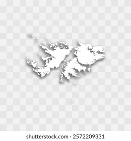 Falklands high detailed vector representation of country silhouette. White color on transparent background with dropped shadow. For educational, decorative, or informational use.