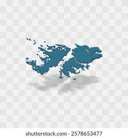 Falklands high detailed vector representation of country silhouette. 3D map on transparent background with dropped shadow. For educational, decorative, or informational use.