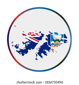 Falklands icon. Shape of the country with Falklands flag. Round sign with flag colors gradient ring. Charming vector illustration.