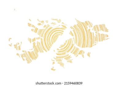Falklands map filled with concentric circles. Sketch style circles in the shape of the country. Vector Illustration.