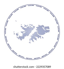 Falklands round logo. Digital style shape of Falklands in dotted circle with country name. Tech icon of the country with gradiented dots. Elegant vector illustration.