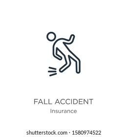 Fall accident icon. Thin linear fall accident outline icon isolated on white background from insurance collection. Line vector sign, symbol for web and mobile