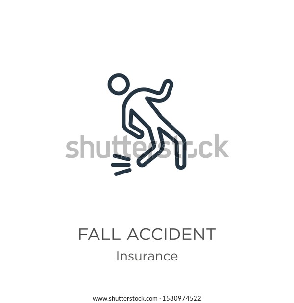 Fall accident icon. Thin linear\
fall accident outline icon isolated on white background from\
insurance collection. Line vector sign, symbol for web and\
mobile