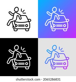 Fall Accident Thin Line Icon. Pedestrian Is Hitten By A Car. Modern Vector Illustration Of Road Safety.