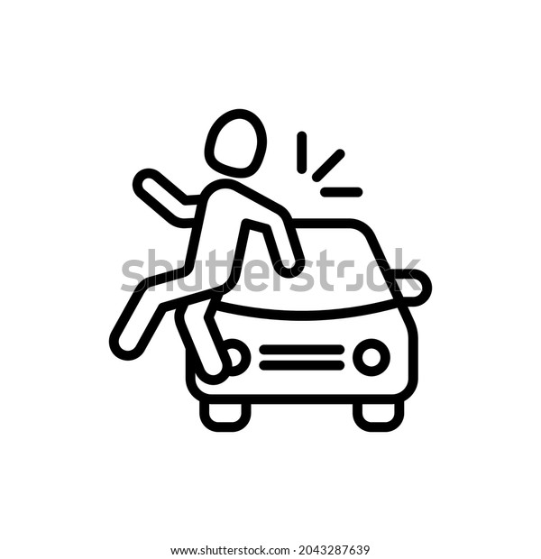 Fall accident thin\
line icon. Pedestrian is hitten by a car. Modern vector\
illustration of road\
safety.