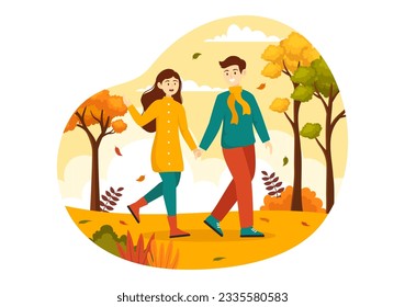 Fall Activity Vector Illustration with Activities like a People Rides a Bicycle, Read Book, Relax or Jogging in the Autumn City Park Templates