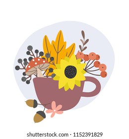 Fall Arrangement in a Cup. Vector card 